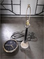 Vintage Table Lamp Glass Bottom And Wall Clock