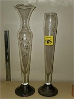 Lot of 2 Weighted Sterling Crystal Vases