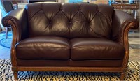 2 Cushion Wood Framed Leather Love Seat