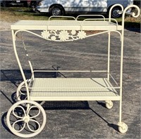 White Metal Patio Serving Tea Cart