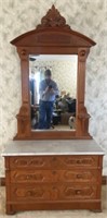 87" Walnut Lowboy Mirrored Dresser