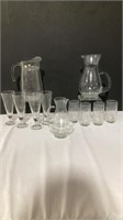 Etched Glass Pitchers and Glasse