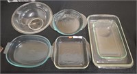 6 PYREX BOWLS & DISHES
