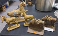 2 SETS OF HORSE BOOKENDS & STATUE