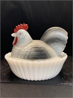 Vintage Color Hen on A Nest Milk Glass
