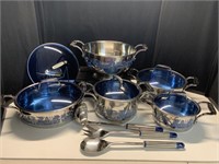 Vtg Blue Willow stainless Cookware 13 pc
