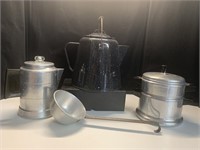 Vintage Kitchen Large Enamel Aluminum Coffee Pot