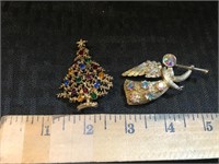 Christmas Tree and Angle Brooch