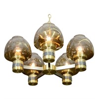 Lightolier Brass & Glass Modern Chandelier