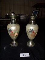 (2) Mercury Glass Hand Painted Vases
