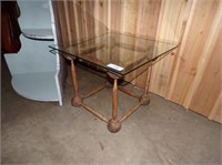 Wooden Cube Glass Top Table