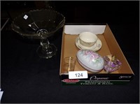 Art Glass Candlestick Holders, Candy Dish +