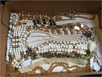 Large lot of white bead necklaces