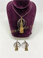 .925 SILVER & BRASS DESIGNER NECKLACE EARRING SET: