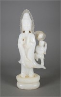 Fine Chinese White Jade Carved Figure of Guanyin