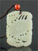 Chinese Hetian White Jade Lotus Pendant