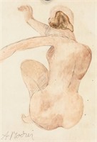 Auguste Rodin French Watercolor on Paper