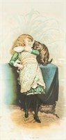 Chrome Lithograph on Paper Girl with Cat