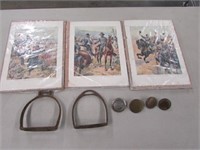 2 Stirrups, Rosettes, Civil War Battle scenes