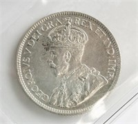 1917 Canada 25 Cents Coin ICCS COA AU-55