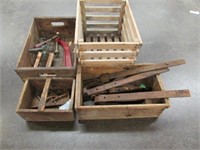 4 Wood boxes with Hingers, casters, bottle capper
