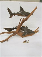 Wood Shark Sculpture on Driftwood, damage to fins