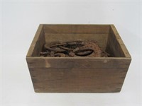 Wooden box with horseshoes