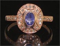 Rose Toned Gen. Sapphire & Diamond Ring