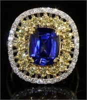 14kt Gold 5.13 ct Cushion Sapphire & Diamond Ring