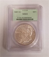 1881 S PCGS MS63 Morgan Silver Dollar
