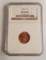 1955 NGC MS64 RB Lincoln Wheat Penny
