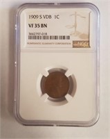 RARE 1909 S VDB NGC VF35 BN Lincoln Wheat Penny