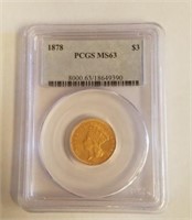 1878 PCGS MS63 $3.00 Gold Liberty