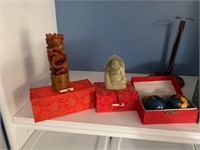 LOT OF ASIAN ITEMS IN DECORATOR BOXES