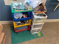 PLASTIC BINS FULL OF CRAFTING AND SEWING ITEMS