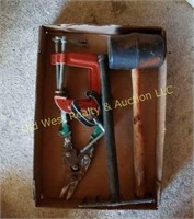 Box of C-Clamps & Miscellaneous Tools