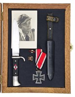WWII GERMAN HITLER YOUTH KNIFE, PINS & MORE.