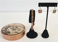 Copper Trinket Box, Bracelet & Earrings Set