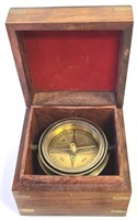 Vintage Nautical Compass in Wooden Box