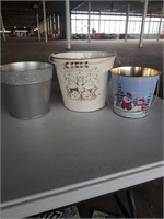 3 decorative Christmas tin buckets