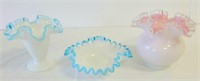 Fenton White/Blue Bowl & Dish & Vase White/Pink