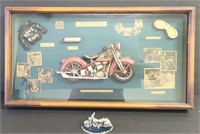 Vintage Motorcycle Wall Shadow Box & Pewter Bike