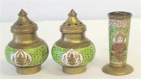 Vintage Siam Brass Cloisonne Shakers & Toothpick