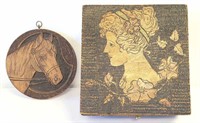 Handmade Wooden Box & Horse Plaque Early 1900's
