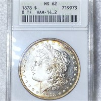 1878 8TF Morgan Silver Dollar ANACS - MS62