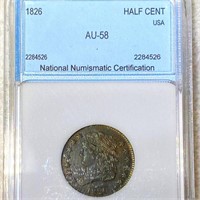 1826 Classic Head Half Cent NNC - AU58