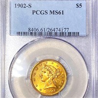 1902-S $5 Gold Half Eagle PCGS - MS61