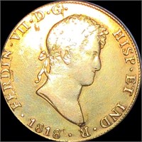 1818 Mexican Gold 8 Escudos ABOUT UNC