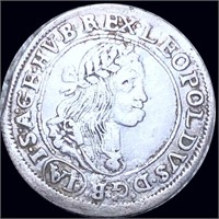1673 Hungary Silver 6 Krajczar ABOUT UNCIRCULATED
