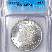 1881-CC Morgan Silver Dollar ICG - MS64